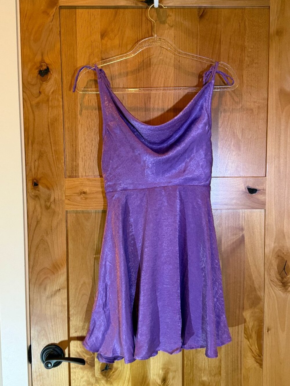 Lulus Purple Satin Cowl Neck Tie-Strap Mini Dress Size S